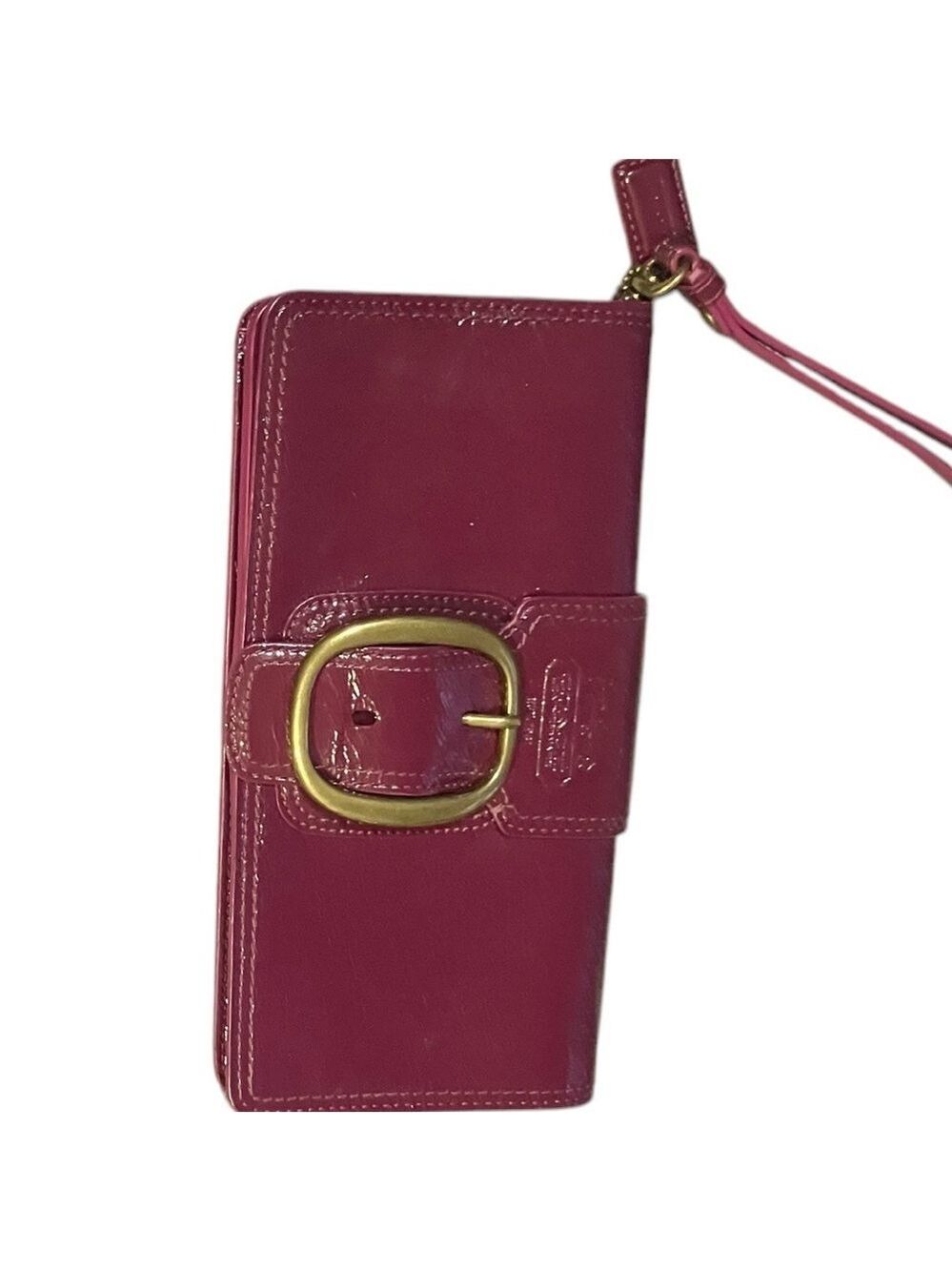 Coach Patent Leather Wristlet Wallet Plum Turnlock - Picture 7 of 9